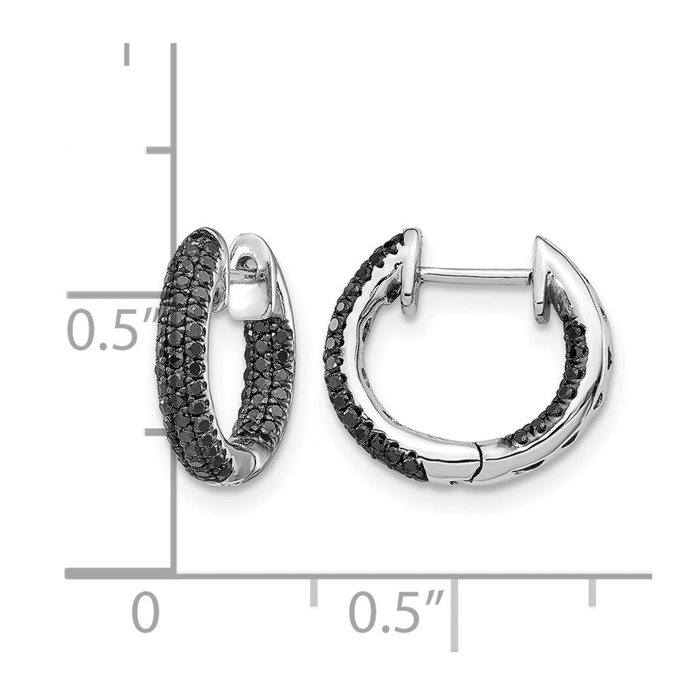 10k White Gold Black Diamond In/Out Hinged Hoop Earrings