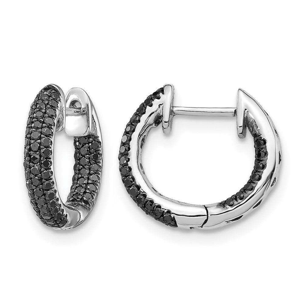 10k White Gold Black Diamond In/Out Hinged Hoop Earrings