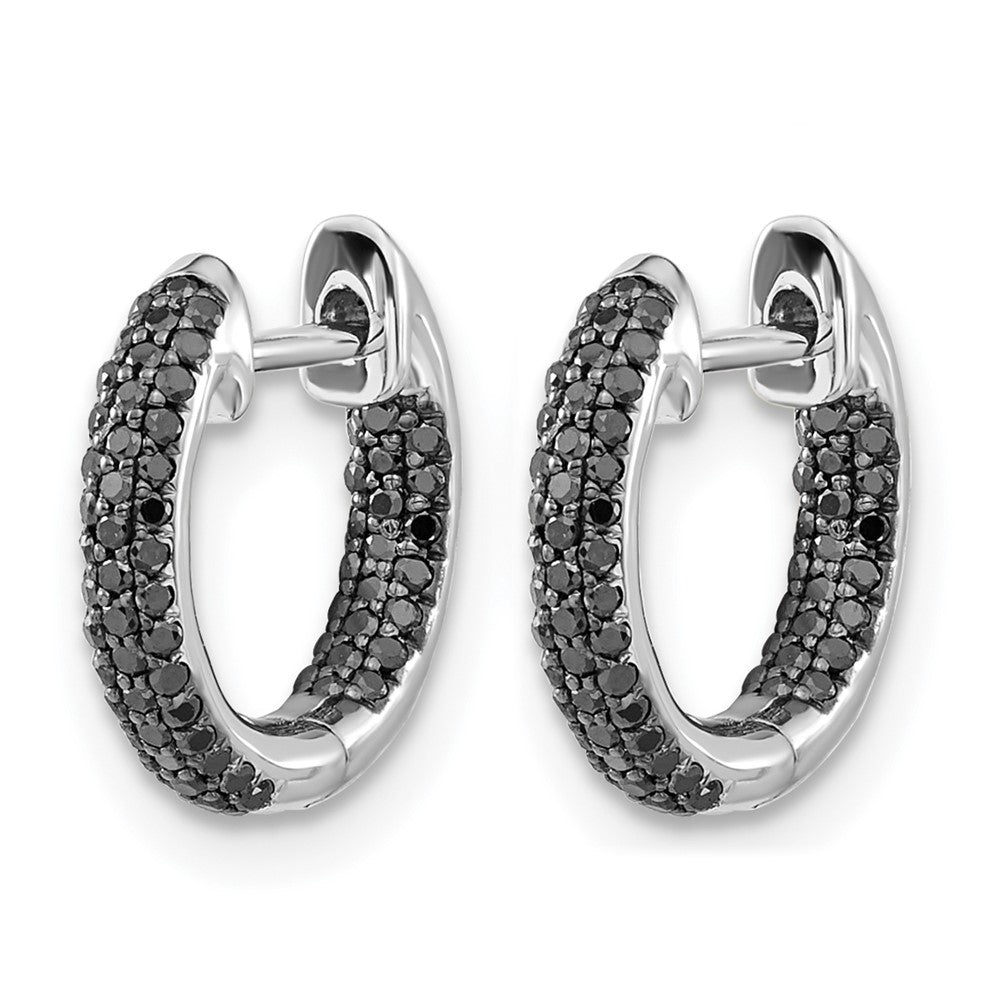 14k White Gold Black Diamond Hinged Hoop Earrings