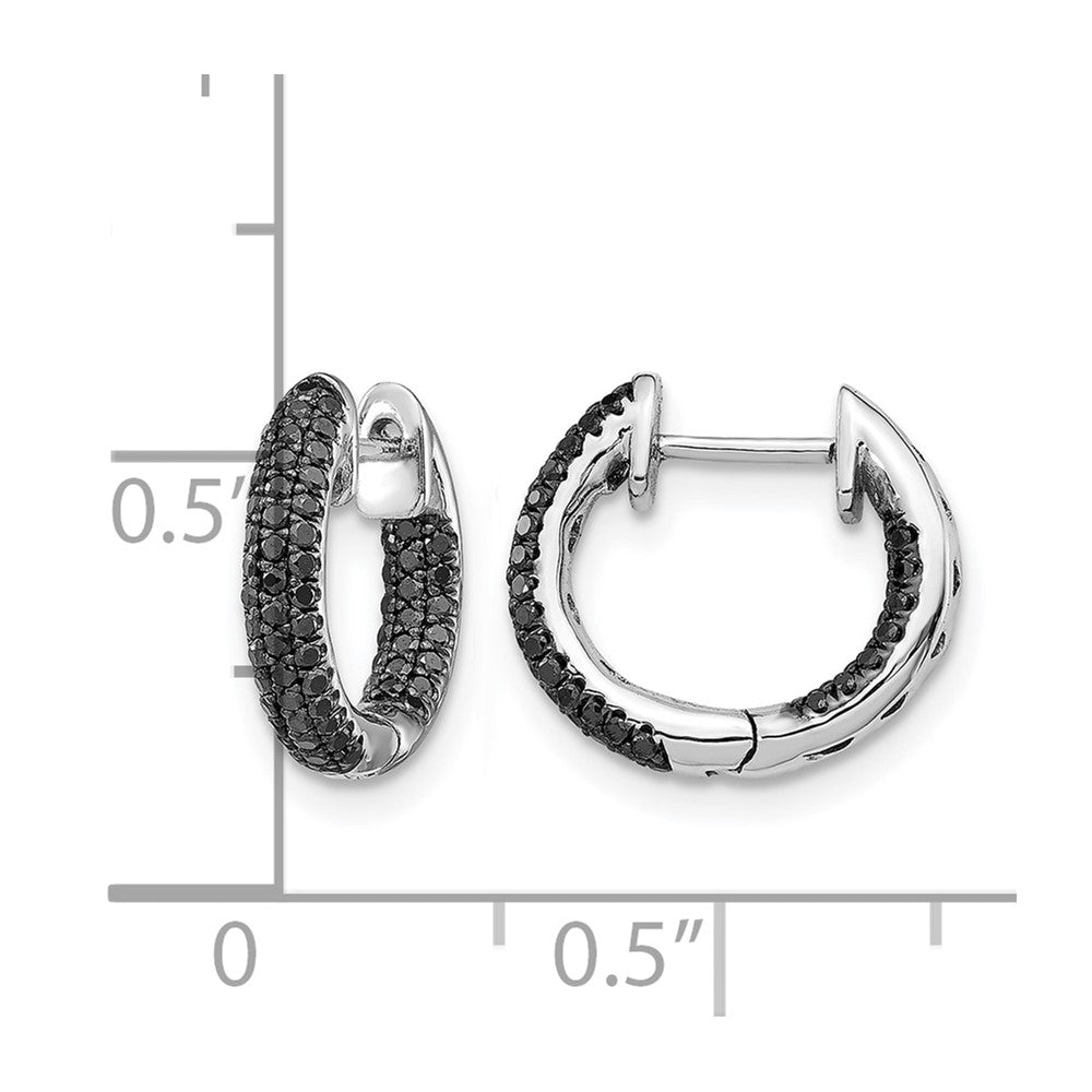 14k White Gold Black Diamond Hinged Hoop Earrings