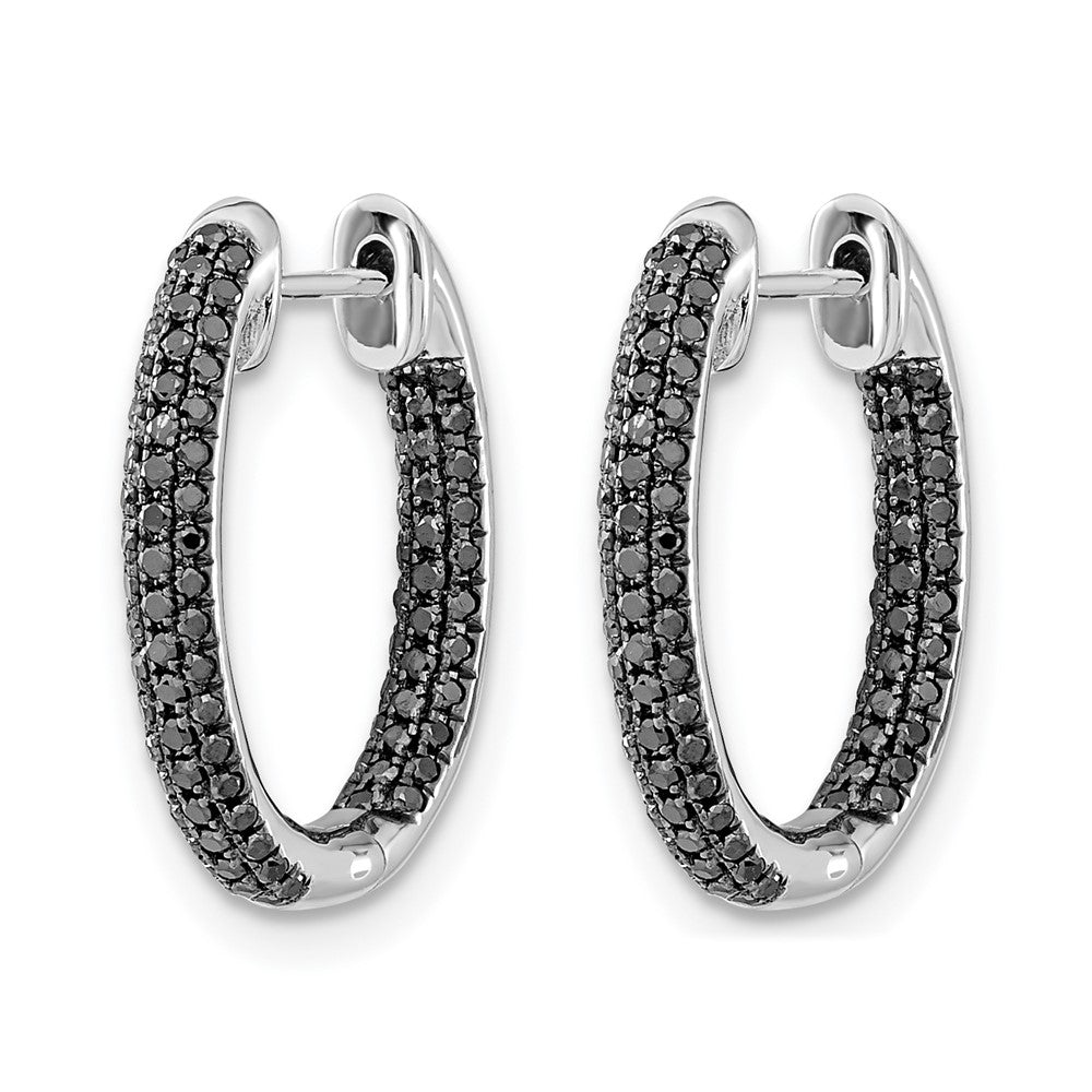 14k White Gold, All Black Diamond In/Out Hoop Earrings