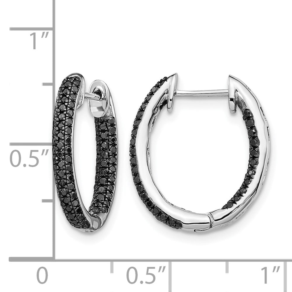 14k White Gold, All Black Diamond In/Out Hoop Earrings
