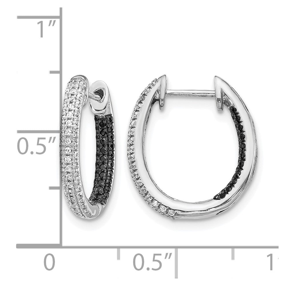 14k White Gold Black and White Diamond In/Out Hoop Earrings
