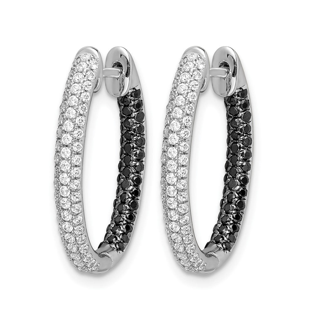 14k White Gold Black and White Diamond In/Out Hoop Earrings