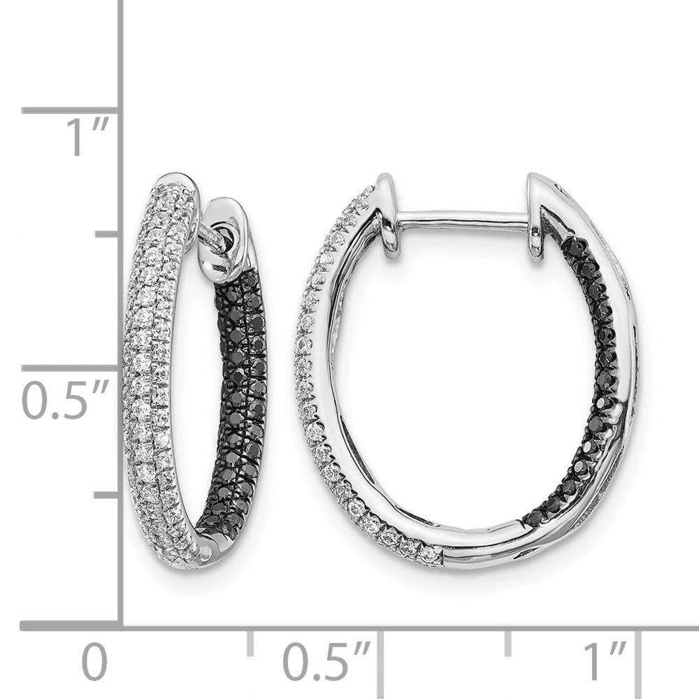 14k White Gold Black and White Diamond In/Out Hoop Earrings