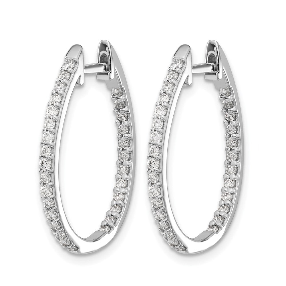 14k White Gold In/Out Diamond Hinged Hoop Earrings