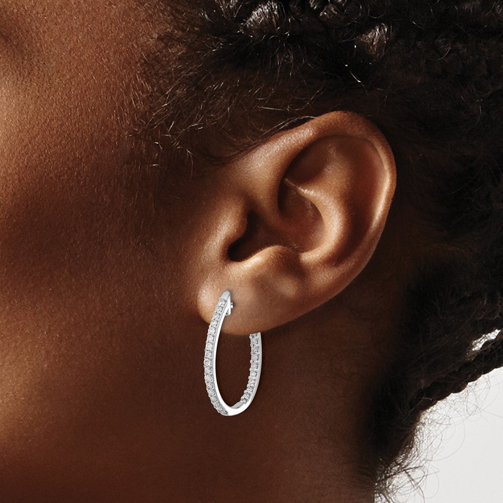 14k White Gold In/Out Diamond Hinged Hoop Earrings