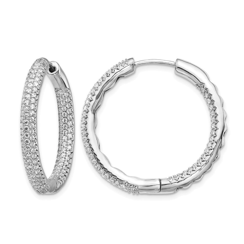 14k White Gold 1 1/2Ctw Hinged Hoop Diamond Earrings
