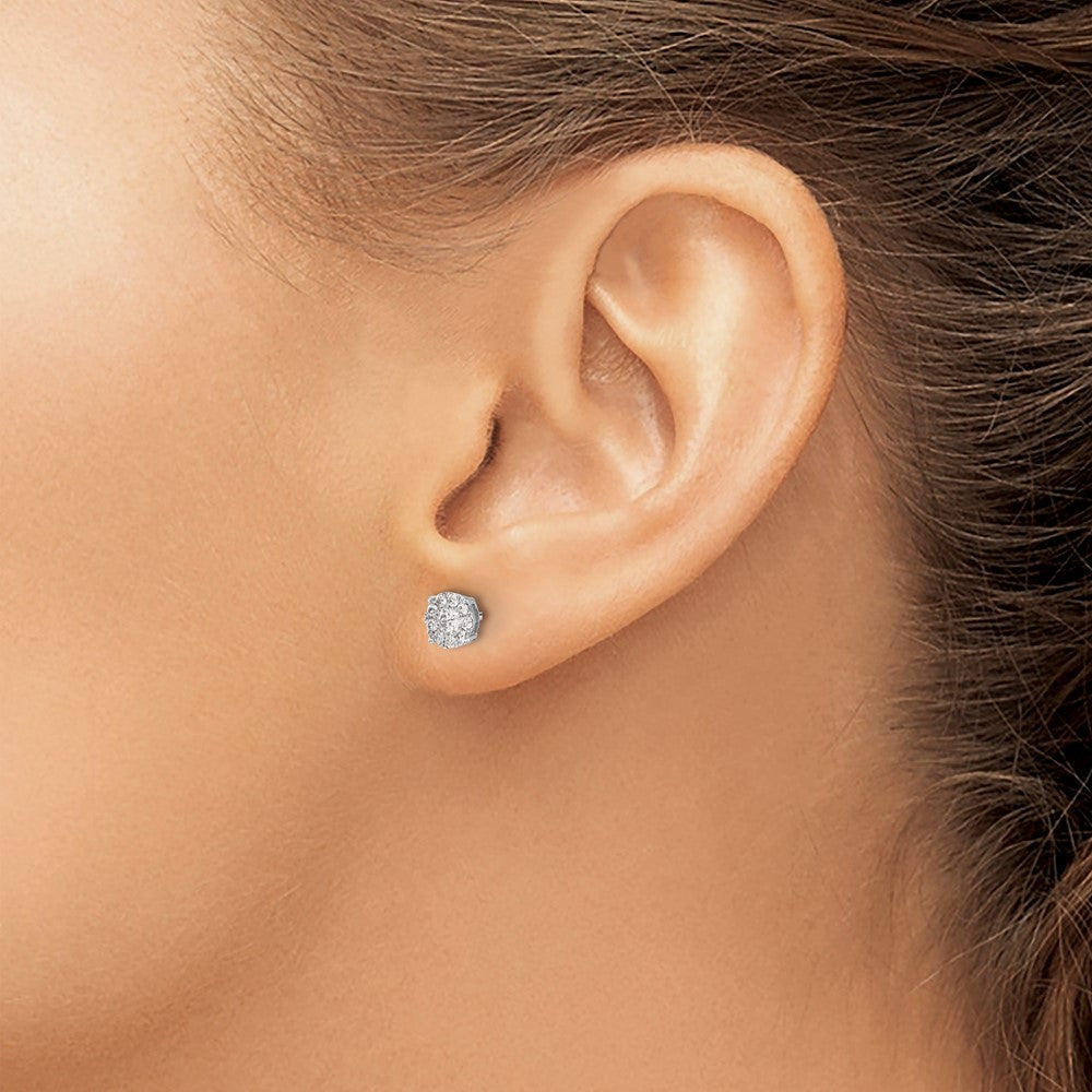 14k White Gold Diamond Cluster Post Earrings