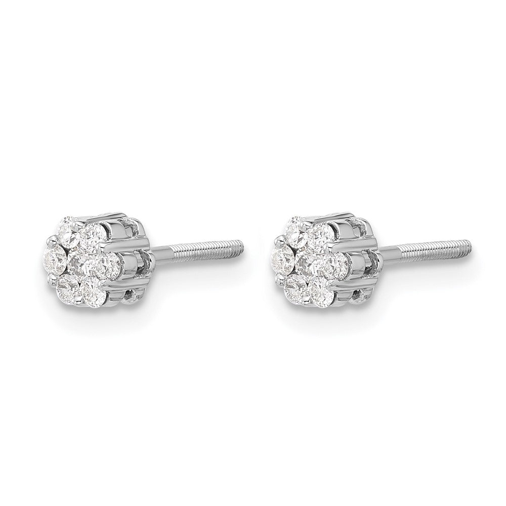 10k White Gold Diamond Cluster Screwback Post Earrings
