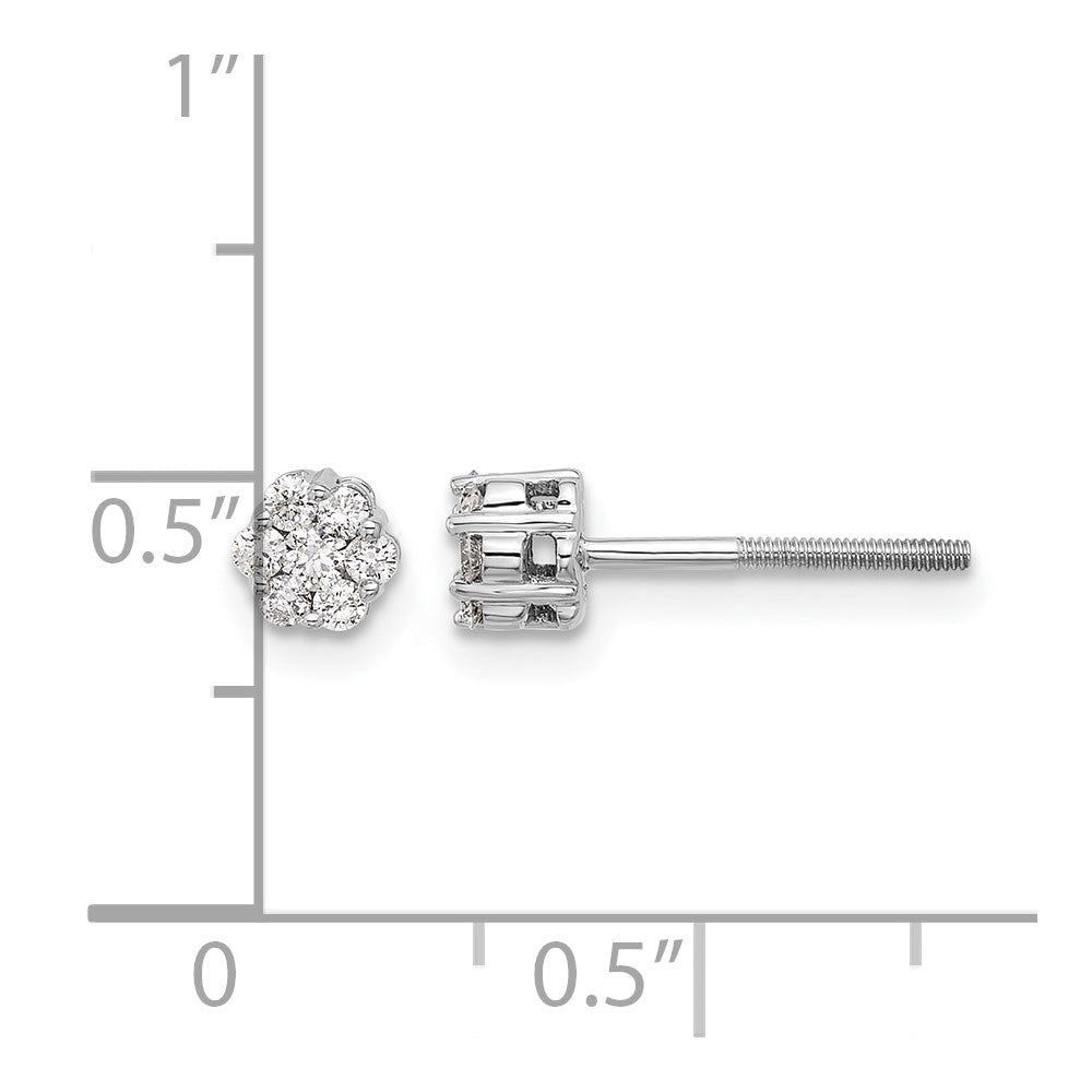 10k White Gold Diamond Cluster Screwback Post Earrings