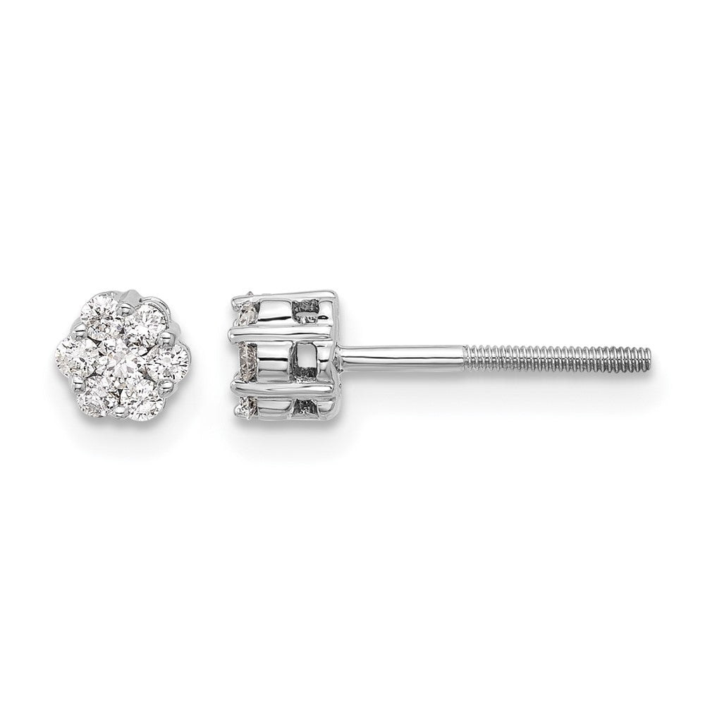 10k White Gold Diamond Cluster Screwback Post Earrings