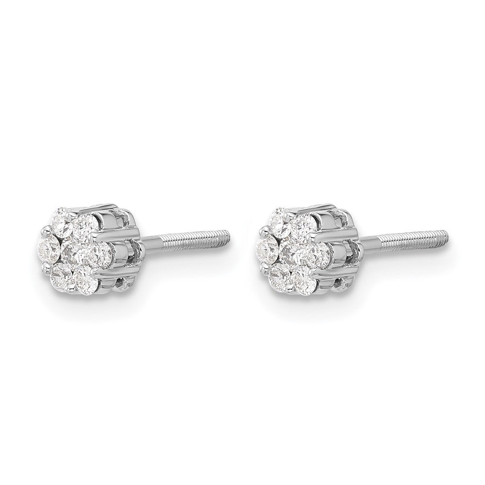 14k White Gold Diamond Cluster Screwback Post Earrings