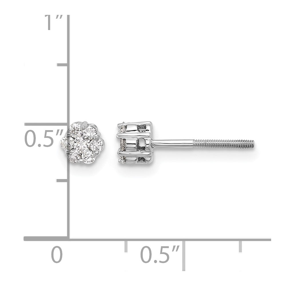 14k White Gold Diamond Cluster Screwback Post Earrings