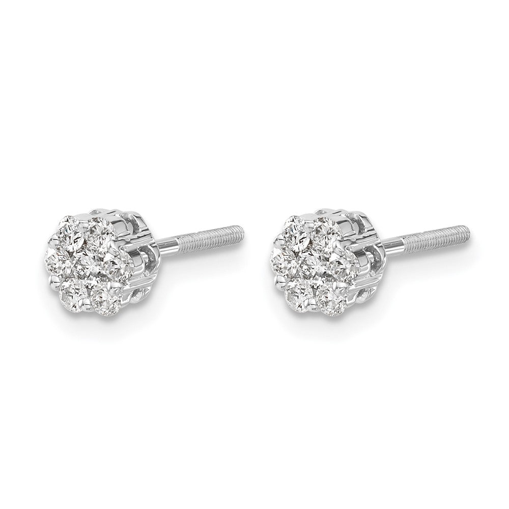 14k White Gold Diamond Cluster Screwback Earrings