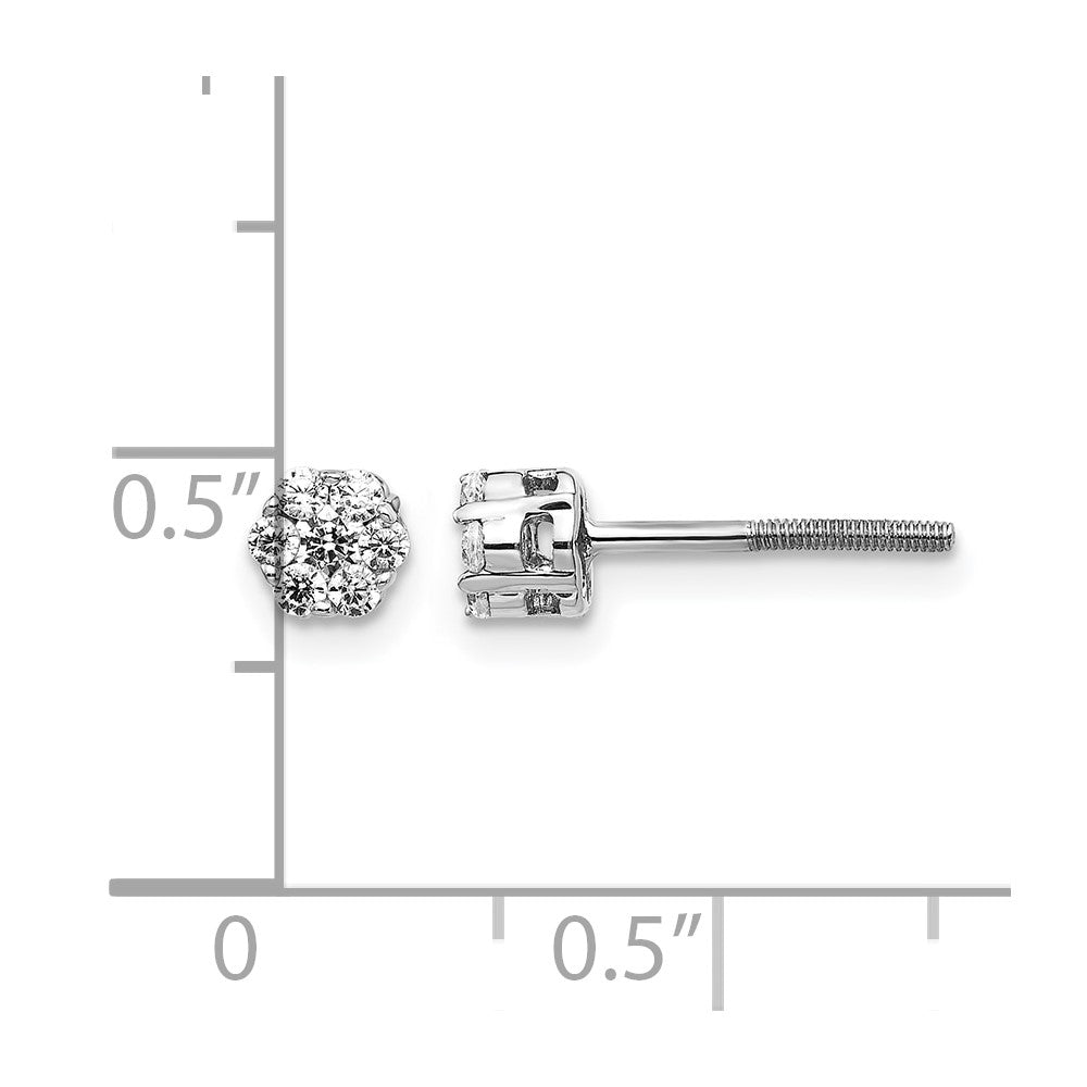 14k White Gold Diamond Cluster Screwback Earrings