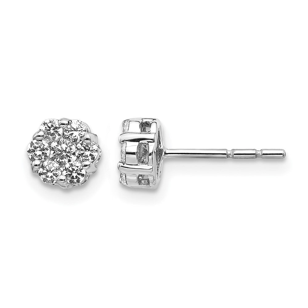14k White Gold Diamond Cluster Push Back Earrings