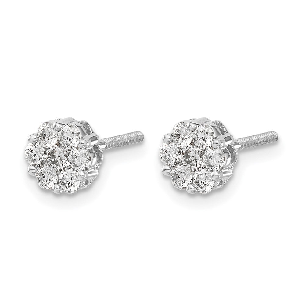 14k White Gold Diamond Cluster Screwback Earrings