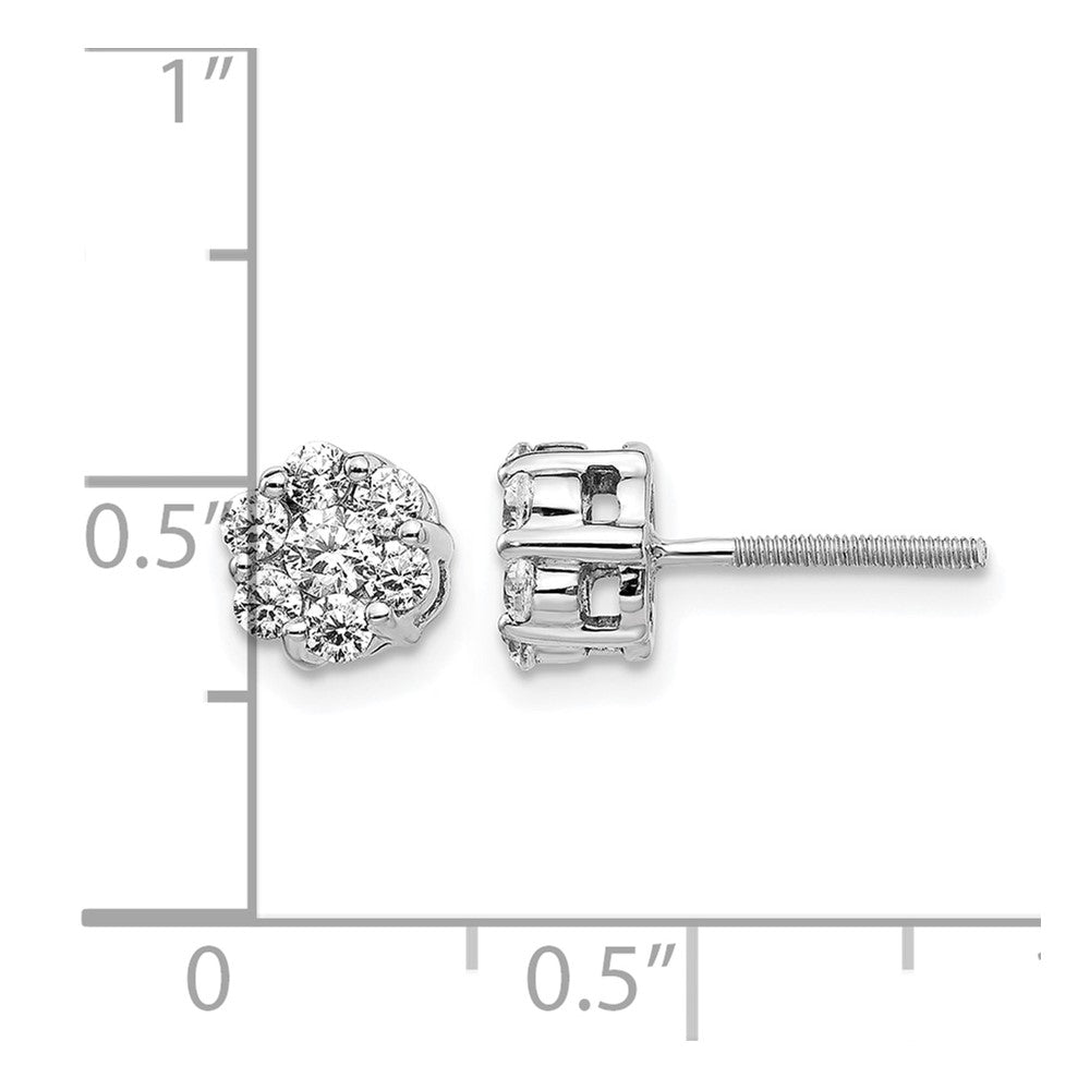 14k White Gold Diamond Cluster Screwback Earrings