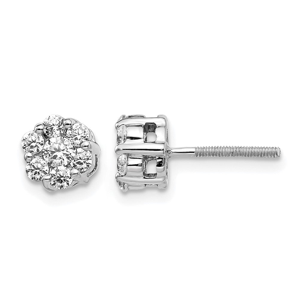 14k White Gold Diamond Cluster Screwback Earrings