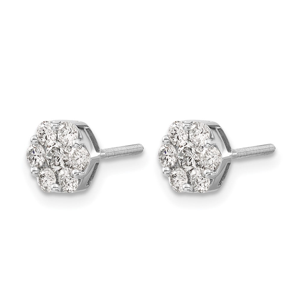 14k White Gold Diamond Cluster Screwback Earrings
