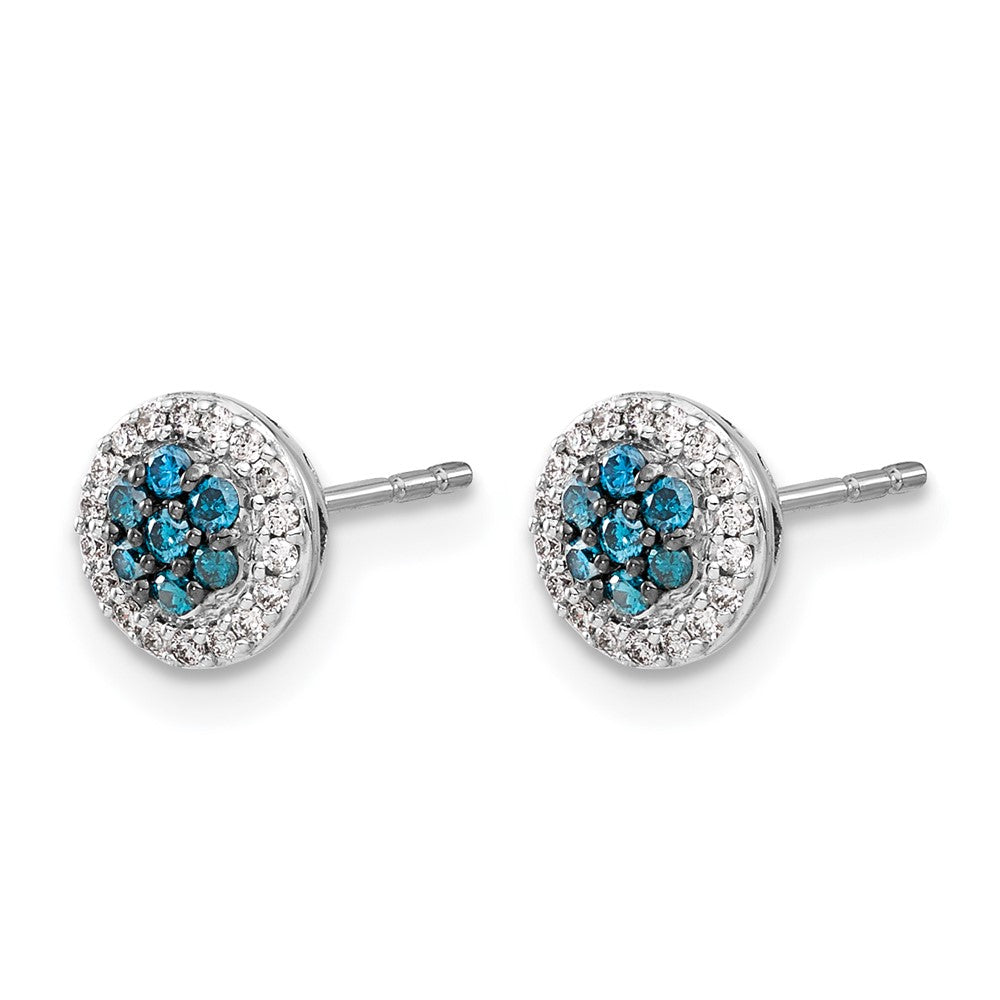 14k White Gold Blue/White Diamond Cluster Post Earrings