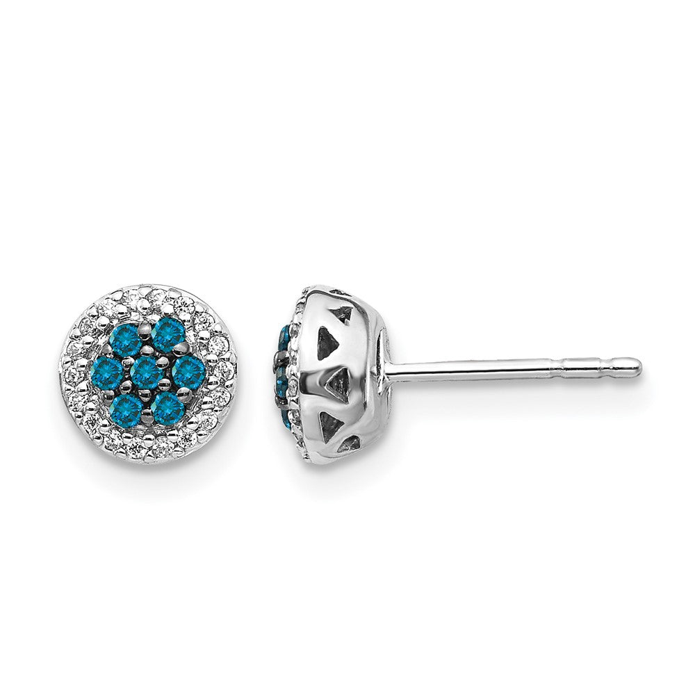 14k White Gold Blue/White Diamond Cluster Post Earrings