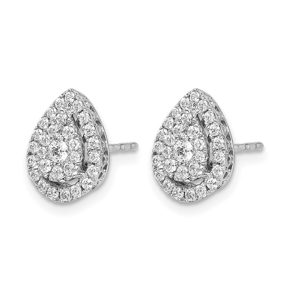 14k White Gold Teardrop Cluster Diamond Post Earrings