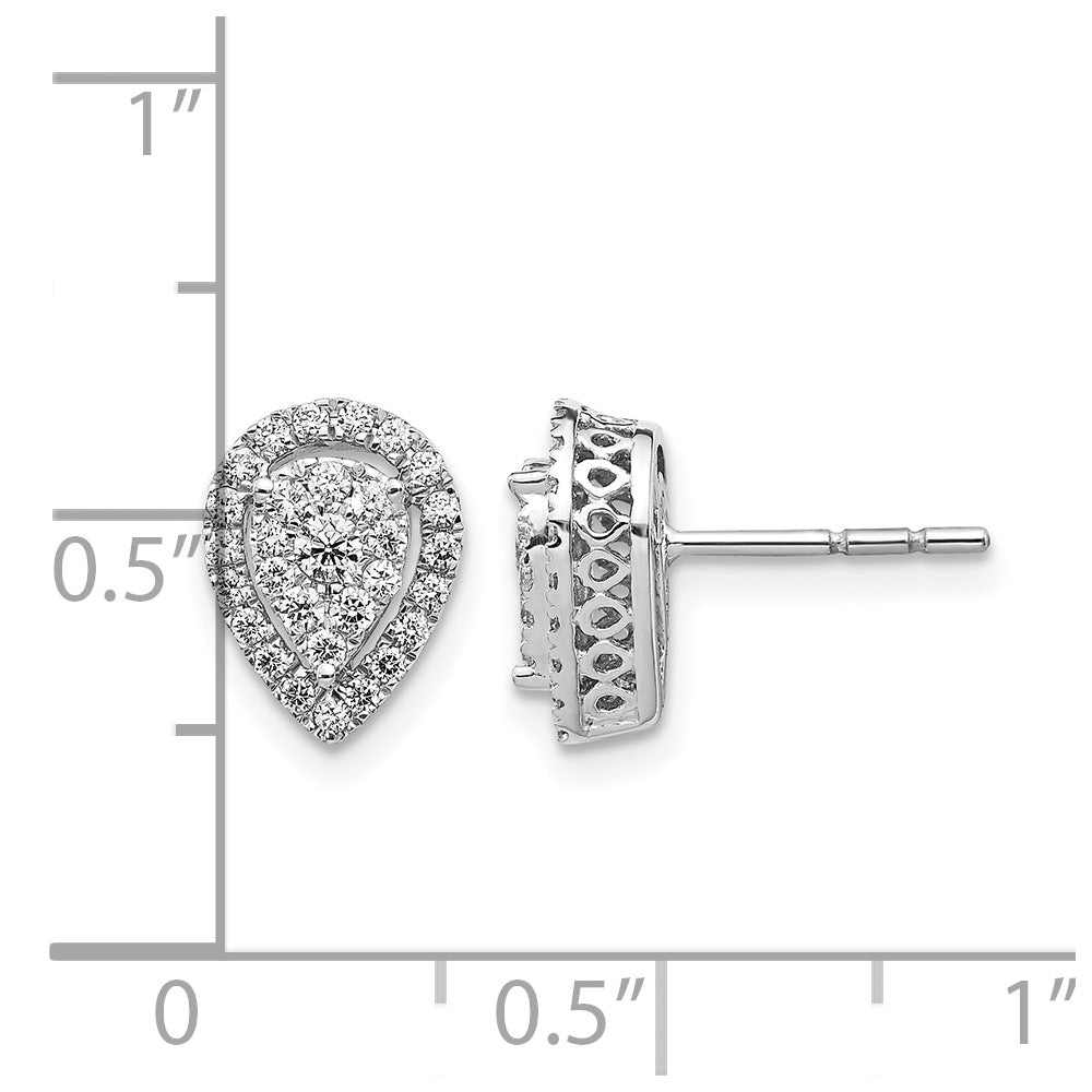 14k White Gold Teardrop Cluster Diamond Post Earrings