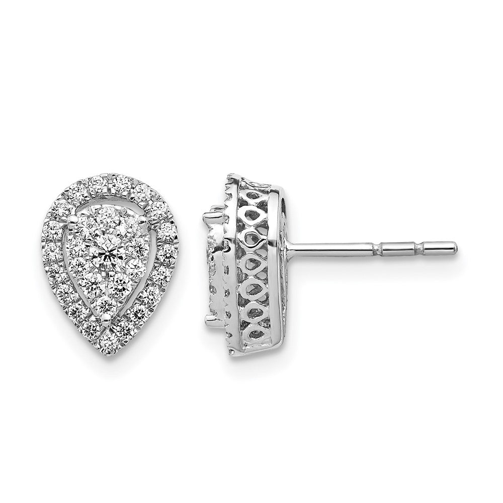 14k White Gold Teardrop Cluster Diamond Post Earrings