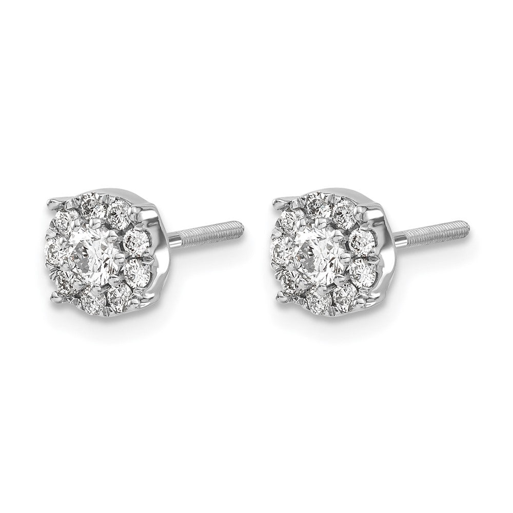 14k White Gold Cluster Diamond Screw Back Post Earrings