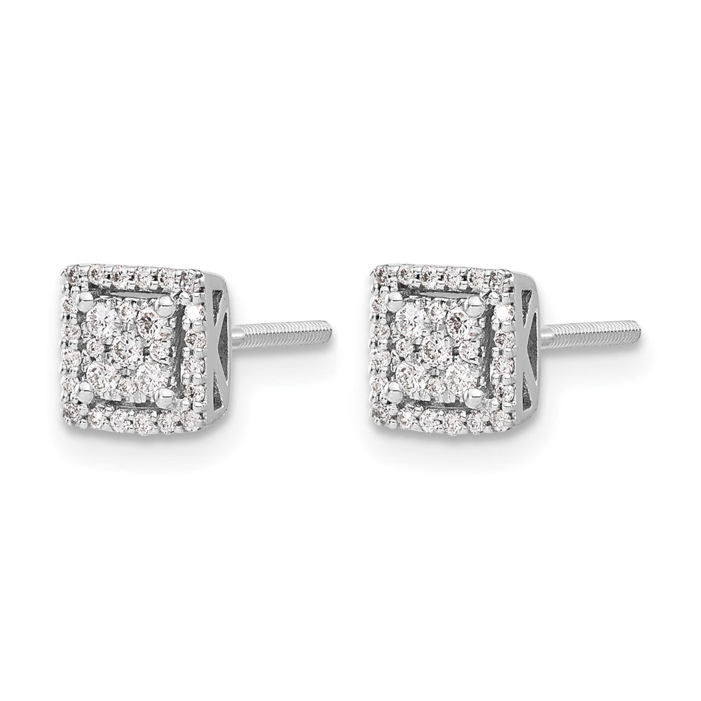 14k White Gold Diamond Square Screw Back Post Earrings