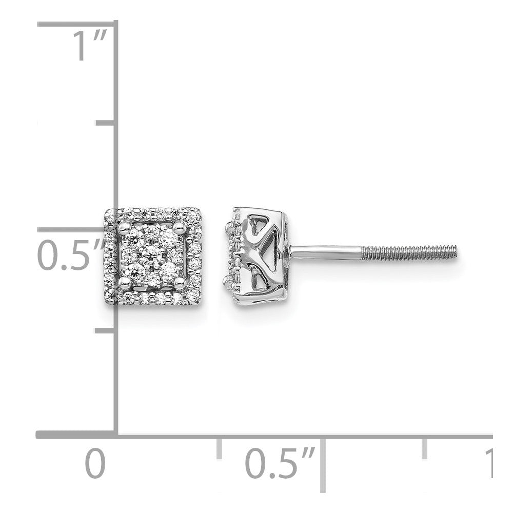 14k White Gold Diamond Square Screw Back Post Earrings