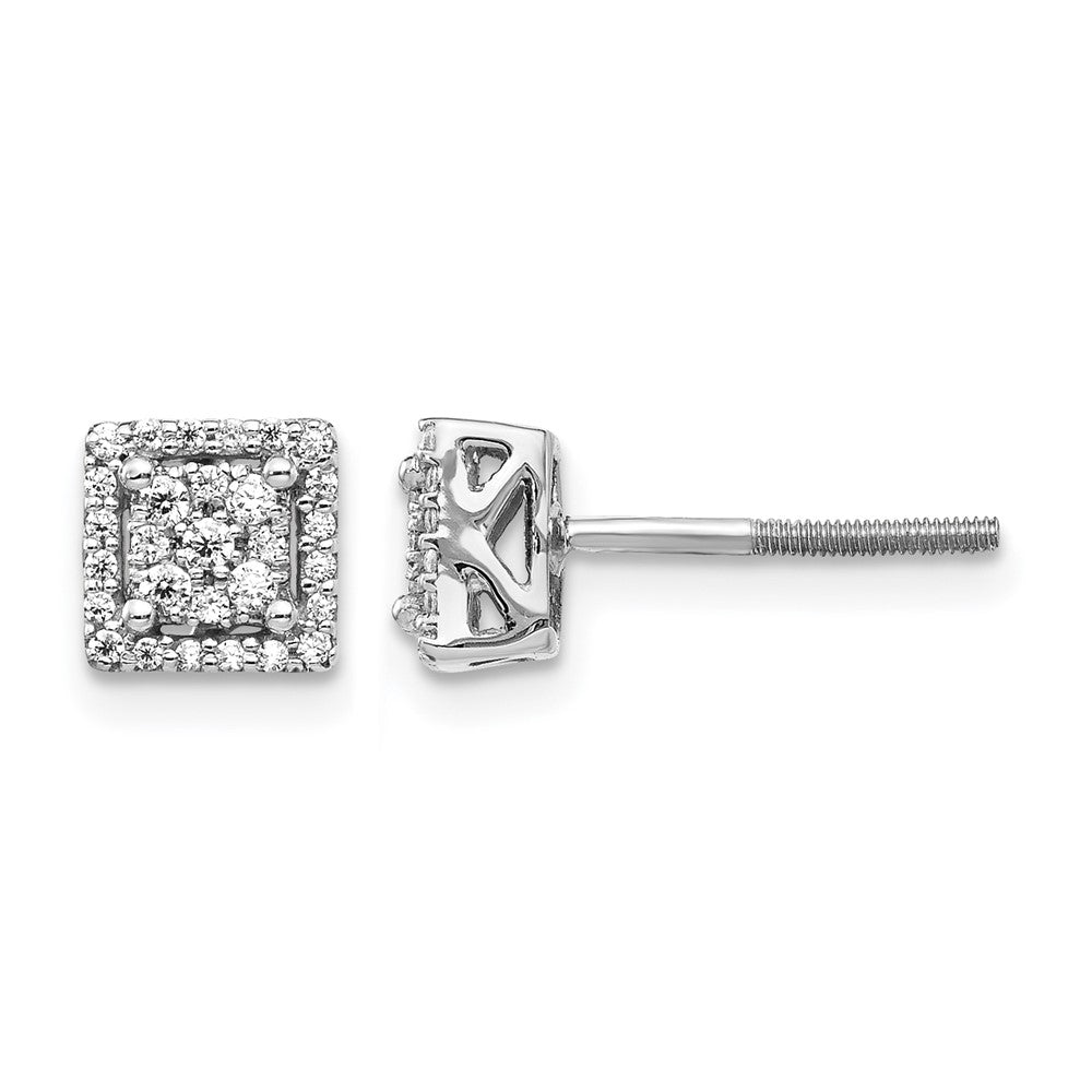 14k White Gold Diamond Square Screw Back Post Earrings