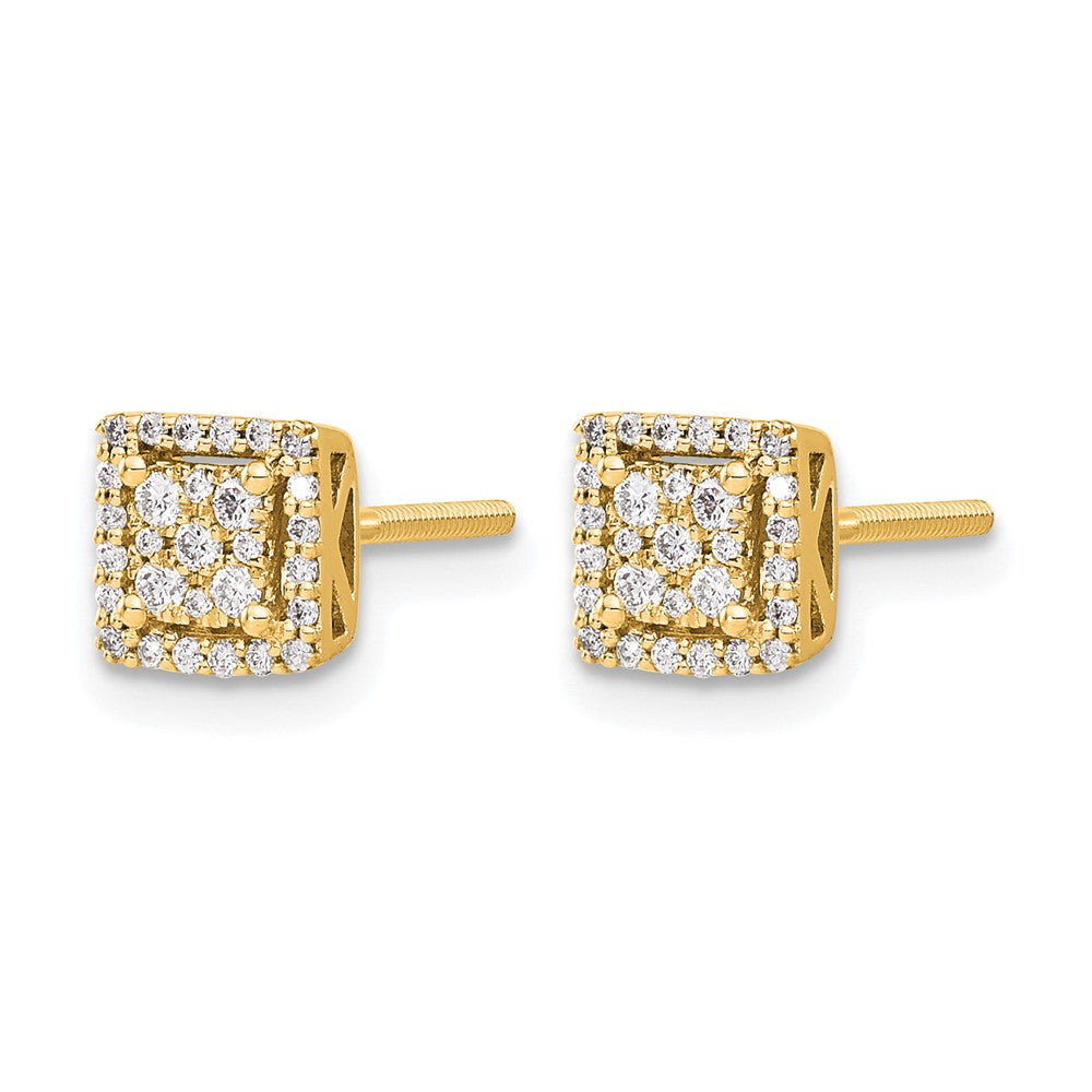 14k Diamond Square Screw Back Post Earrings