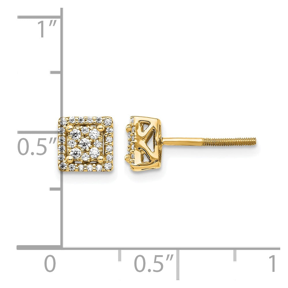 14k Diamond Square Screw Back Post Earrings