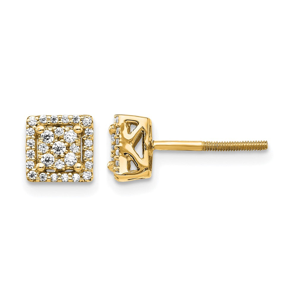 14k Diamond Square Screw Back Post Earrings