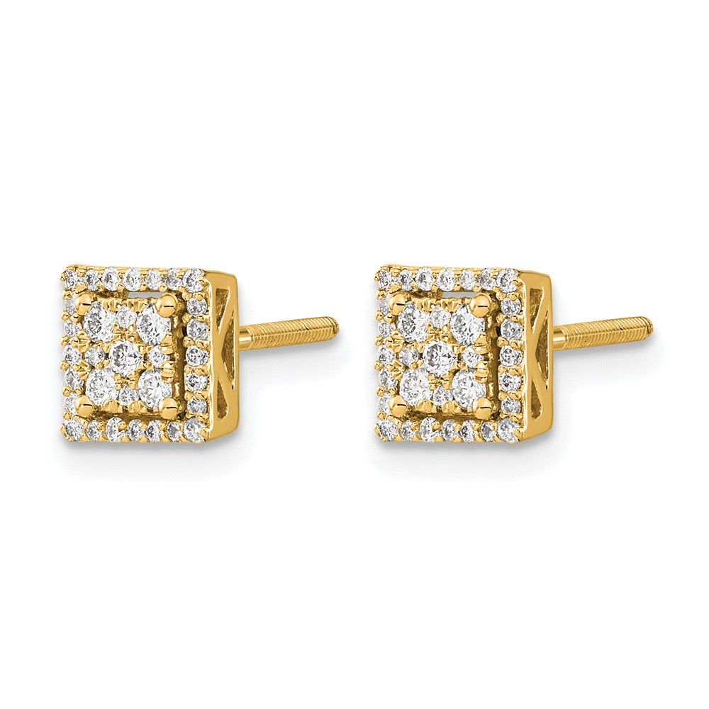 14k Diamond Square Screw Back Post Earrings