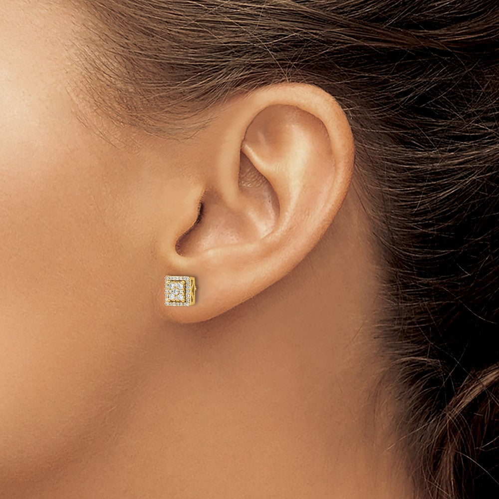 14k Diamond Square Screw Back Post Earrings