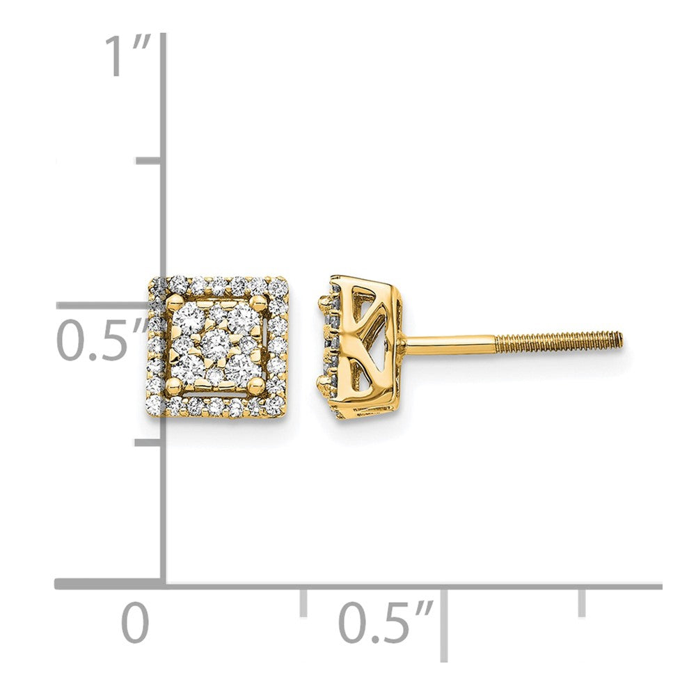 14k Diamond Square Screw Back Post Earrings