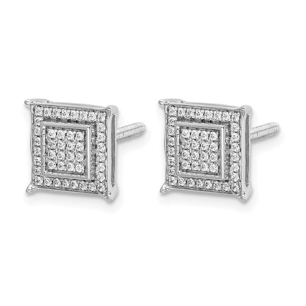 14k White Gold Diamond Small Double Square Bezel Post Earrings