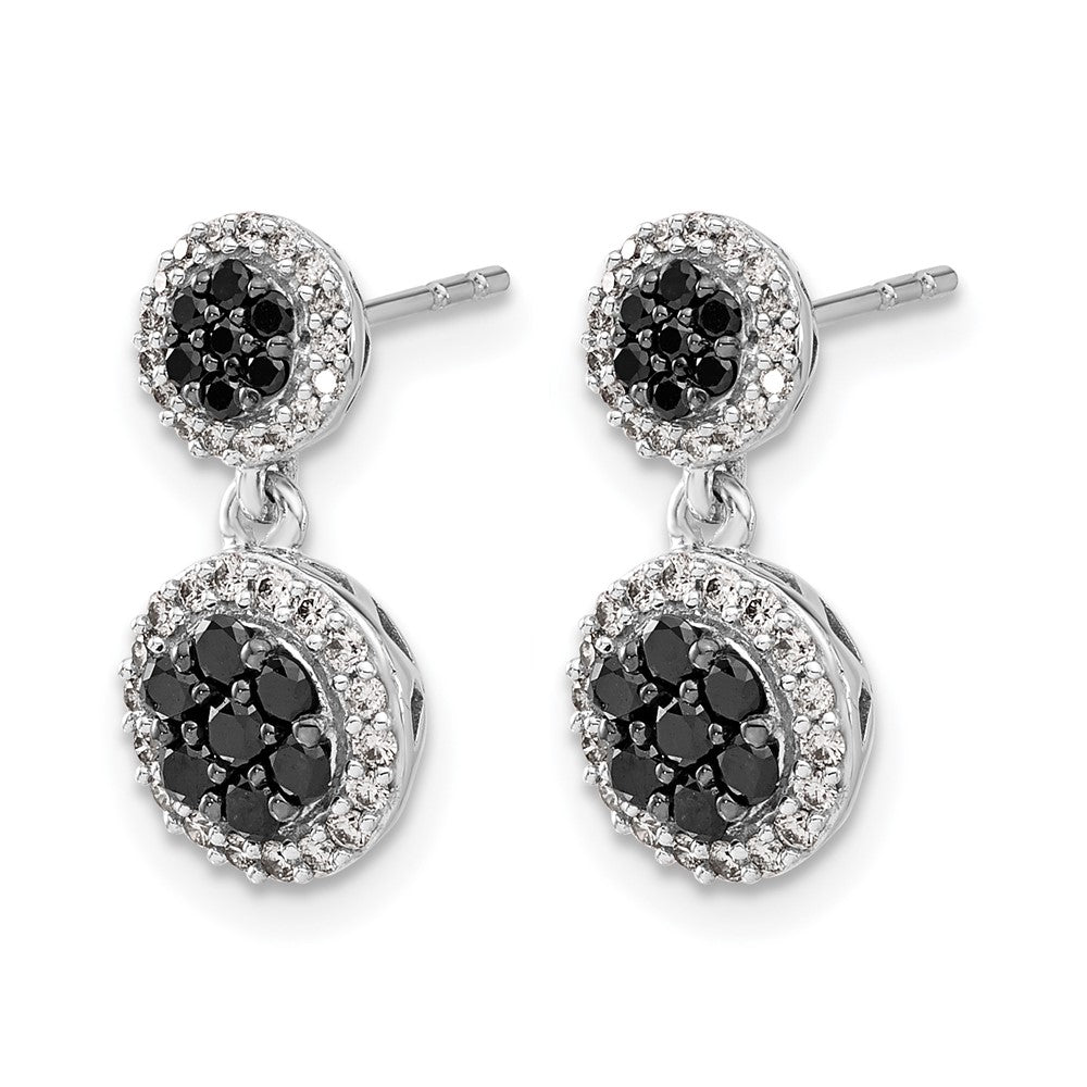 14k White Gold Black/White Diamond Cluster Dangle Earrings