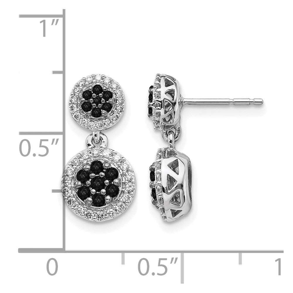 14k White Gold Black/White Diamond Cluster Dangle Earrings