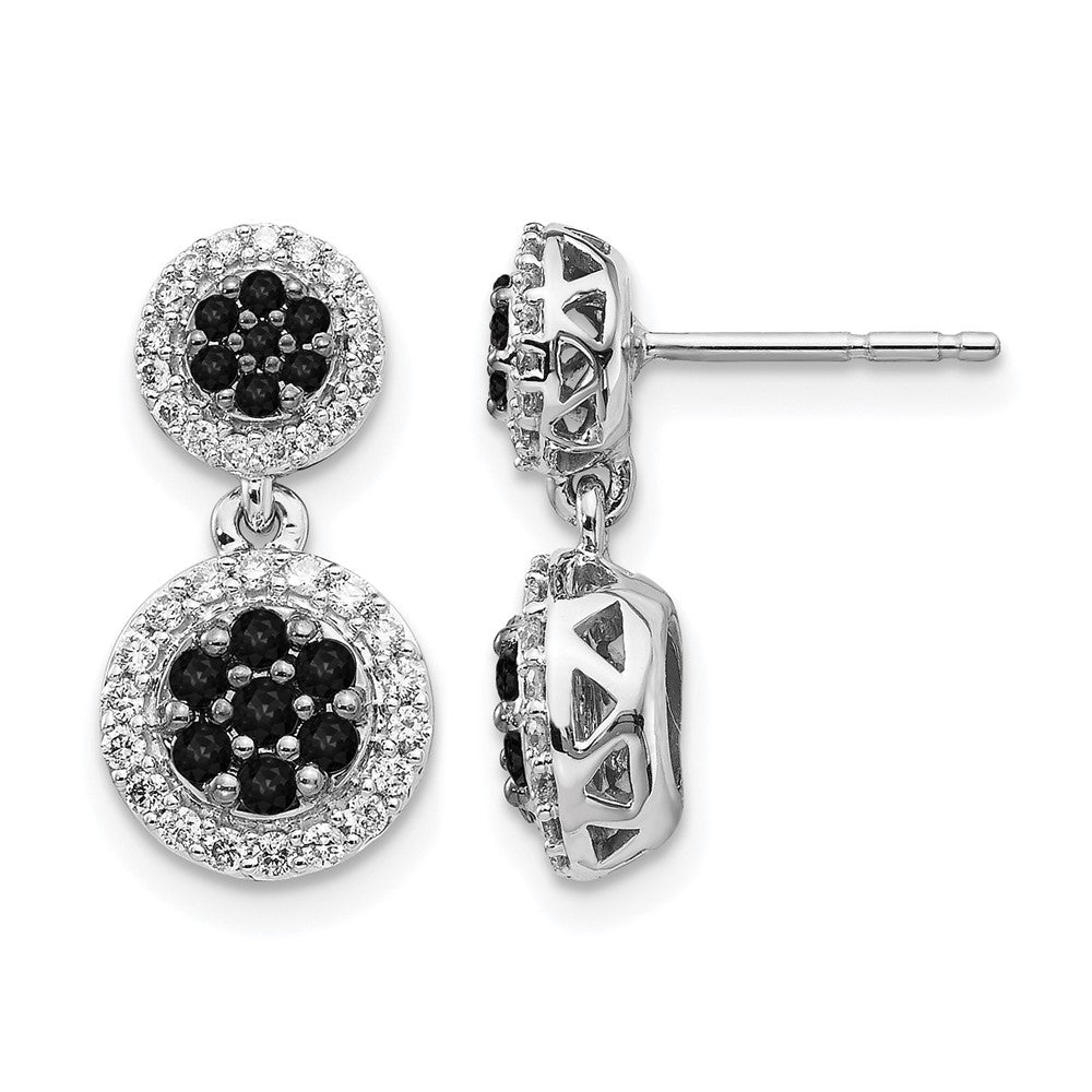 14k White Gold Black/White Diamond Cluster Dangle Earrings