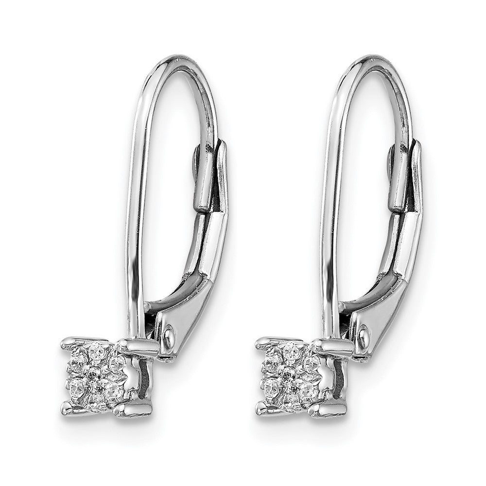 14k White Gold Diamond Cluster Leverback Earrings