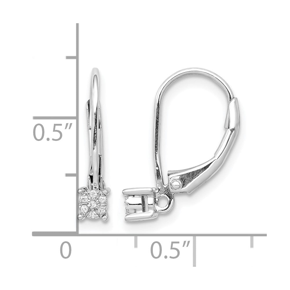14k White Gold Diamond Cluster Leverback Earrings