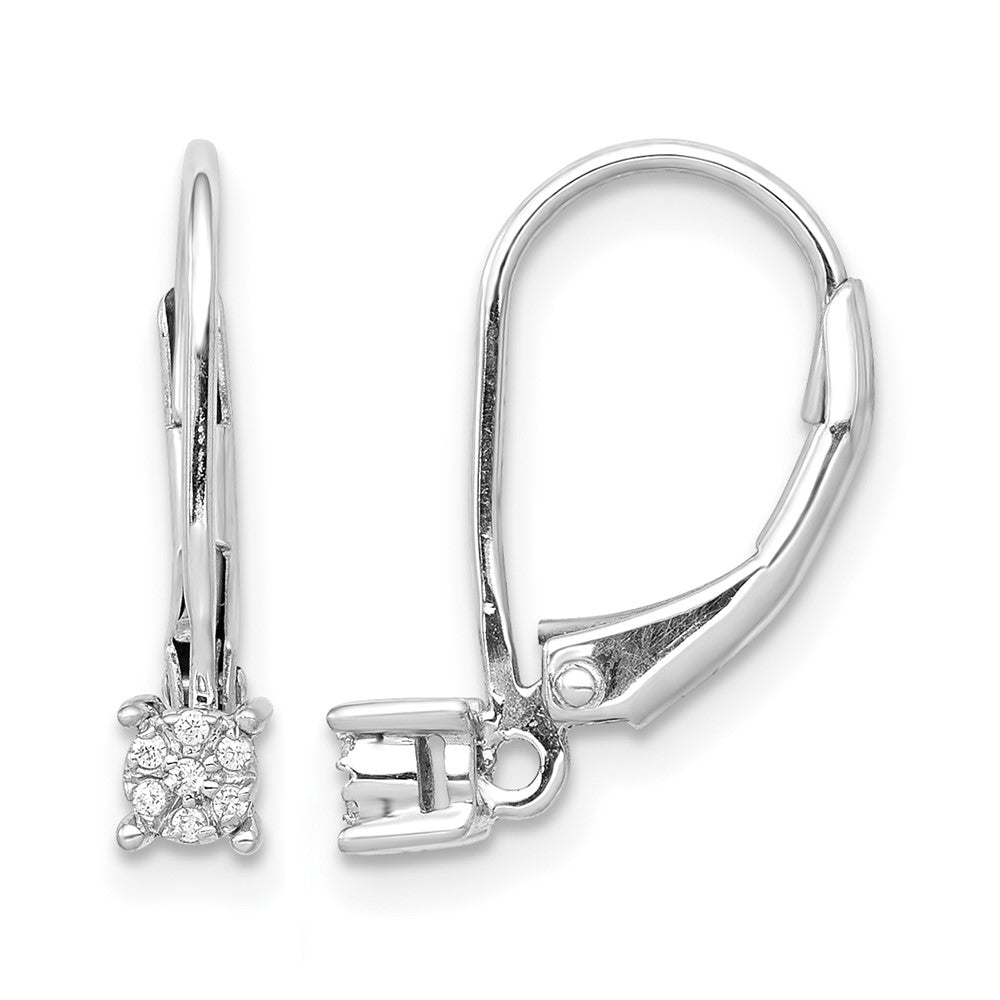 14k White Gold Diamond Cluster Leverback Earrings