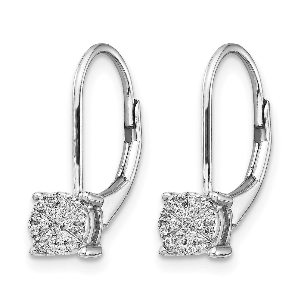 14k White Gold Diamond Cluster Leverback Earrings