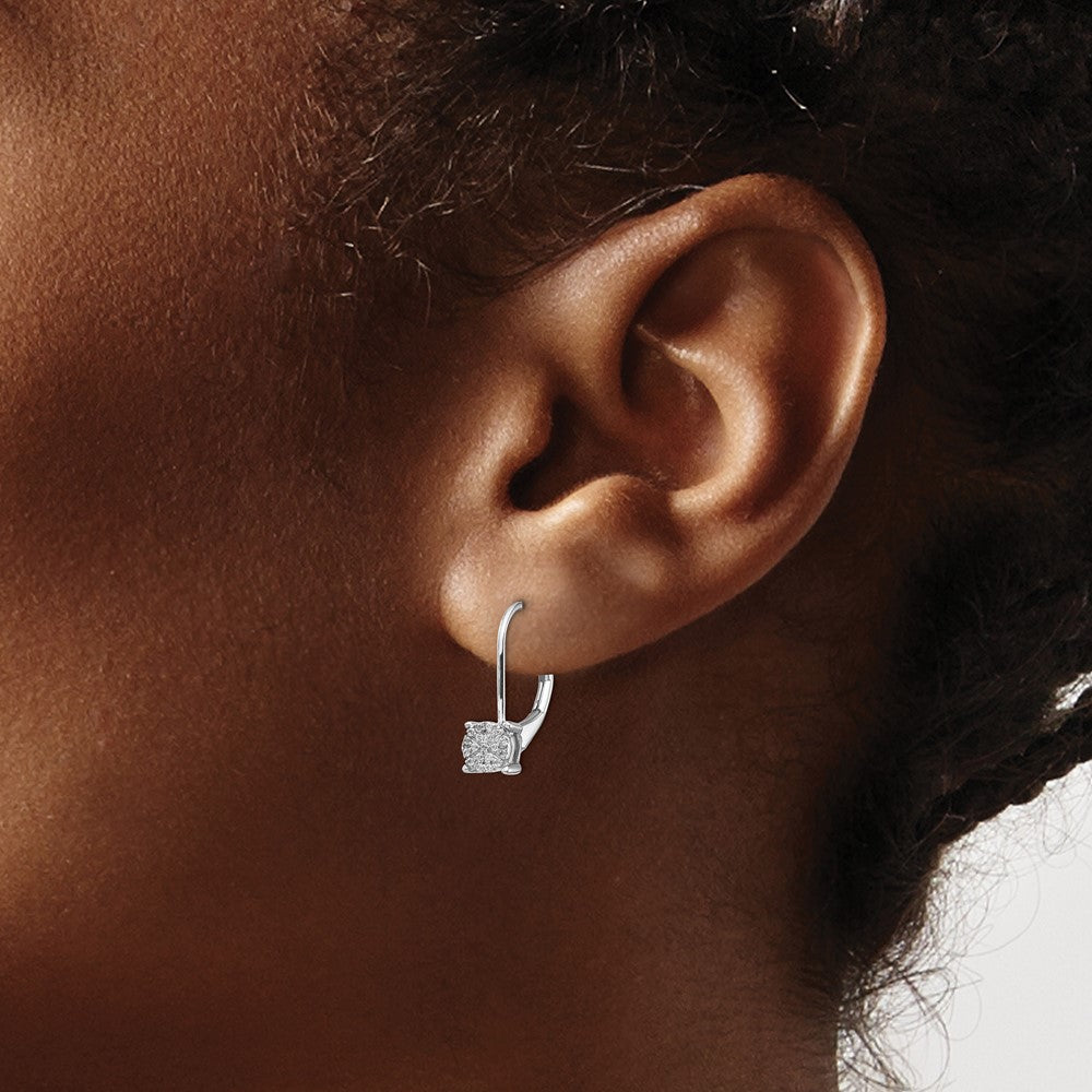 14k White Gold Diamond Cluster Leverback Earrings