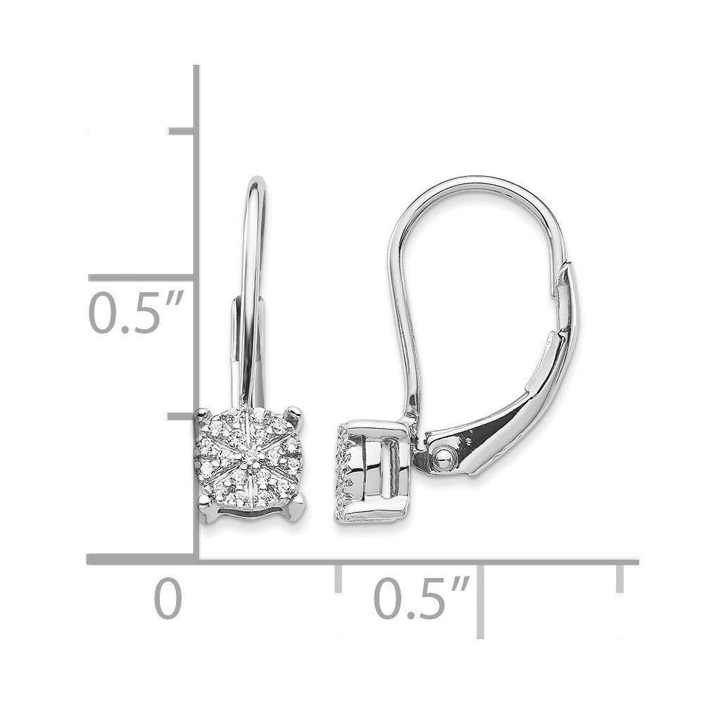 14k White Gold Diamond Cluster Leverback Earrings